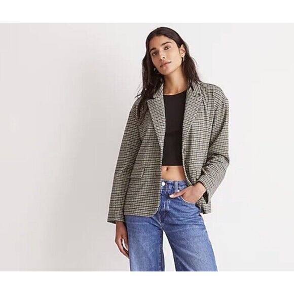 NWT Madewell Oversized Knit Blazer in Houndstooth XXS Black Gray Soft Jacket - Picture 1 of 10